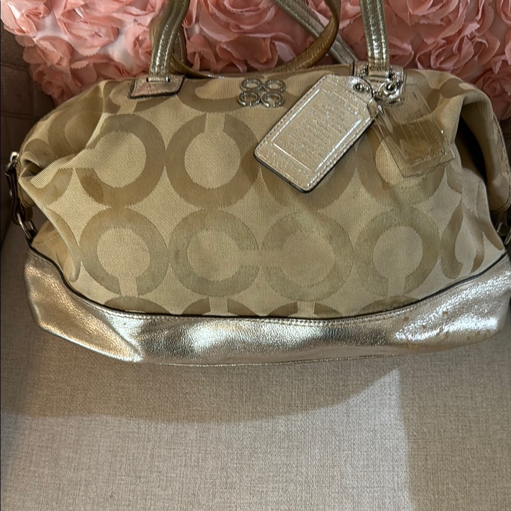 Coach Beige and Gold Signature Tote Bag